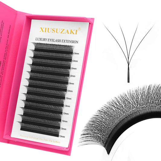 W Lash Extensions Supplies 4D Eyelash Extensions W Shape 0.07mm Thickness D Curl 15mm Premade Fans Easy Fan Lashes Volume Matte Black 12 Rows Crisscross Eye Lashes(W-4D-0.07-D,15mm)