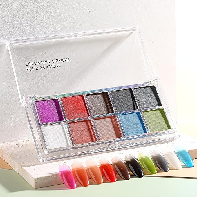 10 Colors Solid Neon Phosphor Nail Powder Set Fluorescent Gradient Iridescent Pigment Powder Glitter Dust Kit for Gel Polish Nail Art Decorations