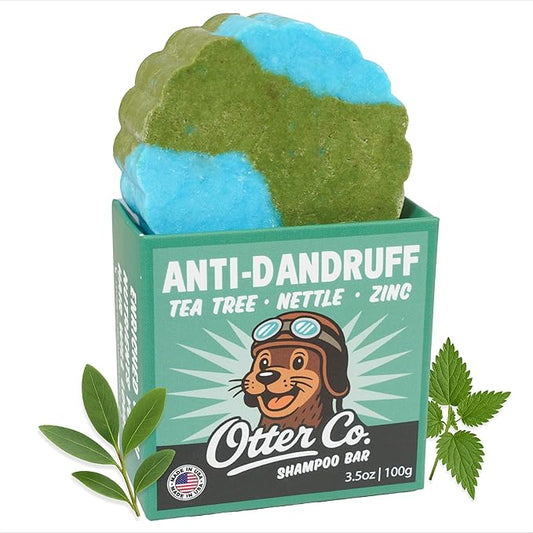 Otter co. Anti Dandruff Tea Tree Shampoo Bar – Nettle, Zinc, Green Tea, Apple Cider Vinegar, Anti Fungal Shampoo – Vegan, Natural, Cruelty & Sulfate Free – All Hair Types & Dry Scalp, USA Made