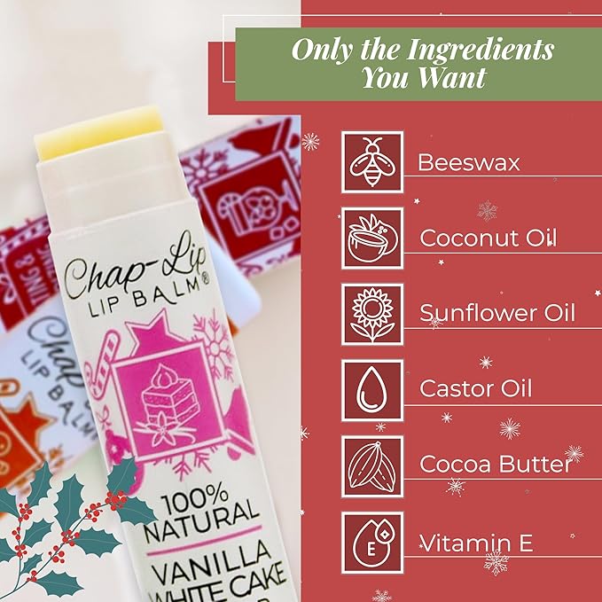 100% Natural Lip Balm Set - Beeswax Natural Christmas Gifts for Her - Ideal Gift for Women - Lip Moisturizer for Dry Lips, Cocoa Butter - Petroleum Free Pack of 8