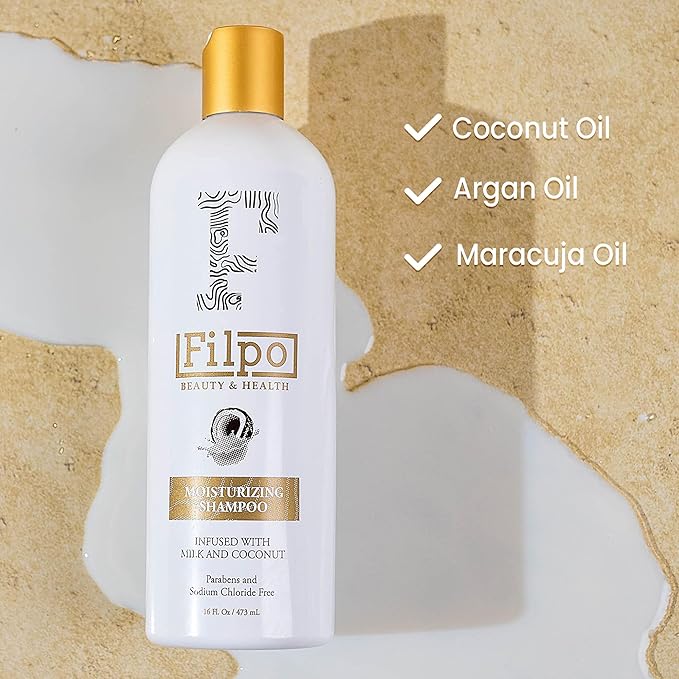 FILPO Coconut Milk Moisturizing Shampoo - Sulfate Free with Coconut Oil and Argan Oil, Clarifying for Natural and Curly Hair Care