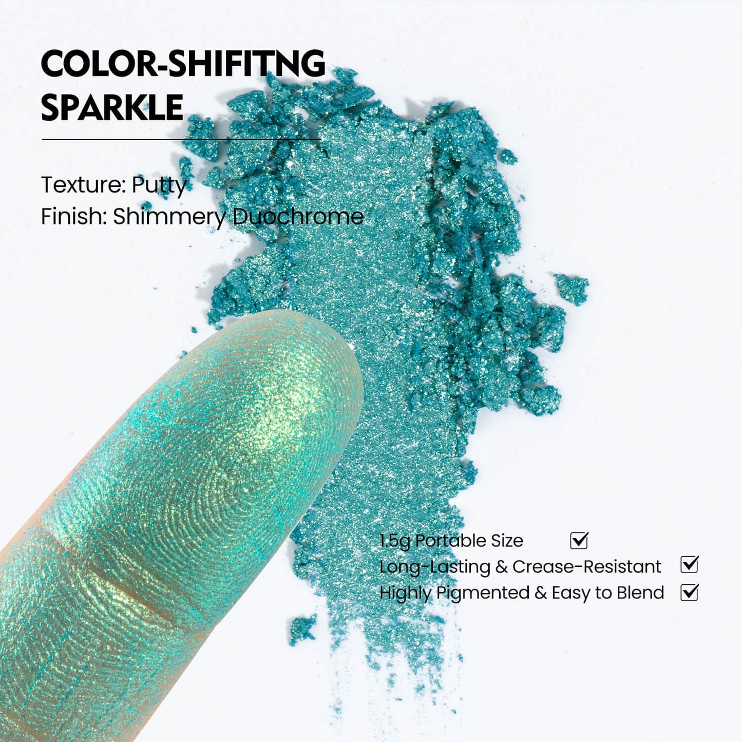 Chameleon Single Eyeshadow – Blue-Green Shimmer,Pressed Powder, Square Pan, Fits Magnetic Palettes,High Pigment, Smudge-Proof, Smooth Blend, All-Day Wear (Mermaid Flip)