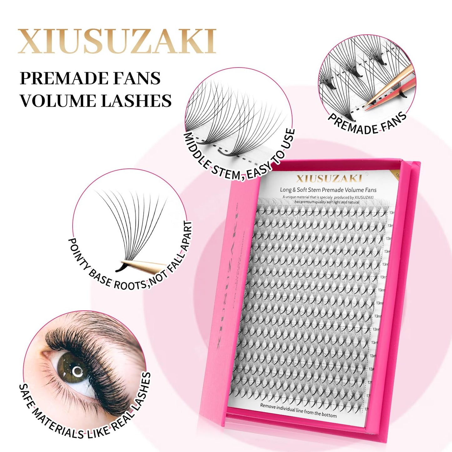 Premade Fans Eyelash Extensions 10D Volume Lash Extensions 0.07 Thickness Eyelash Extension D Curl Premade Lash Fans 14mm Fluffy Soft Handmade Lash Fan(10D-0.07-D,14mm)
