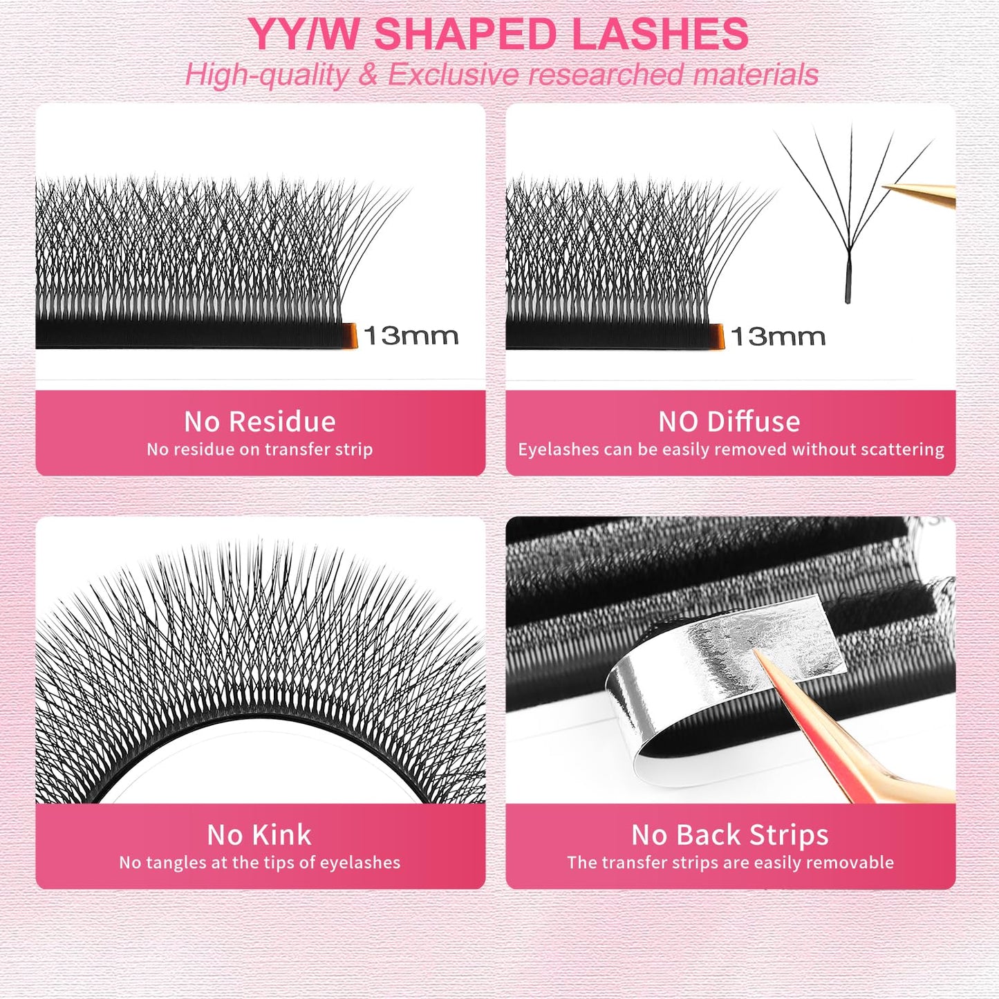 Lash Extensions 5D Eyelash Extensions W Lashes 0.07mm Thickness D Curl Lashes 8mm Soft Lash Trays Pestañas Pelo a Pelo Natural Matte Black False Eyelashes Individual Lashes(W-5D-0.07-D,8mm)