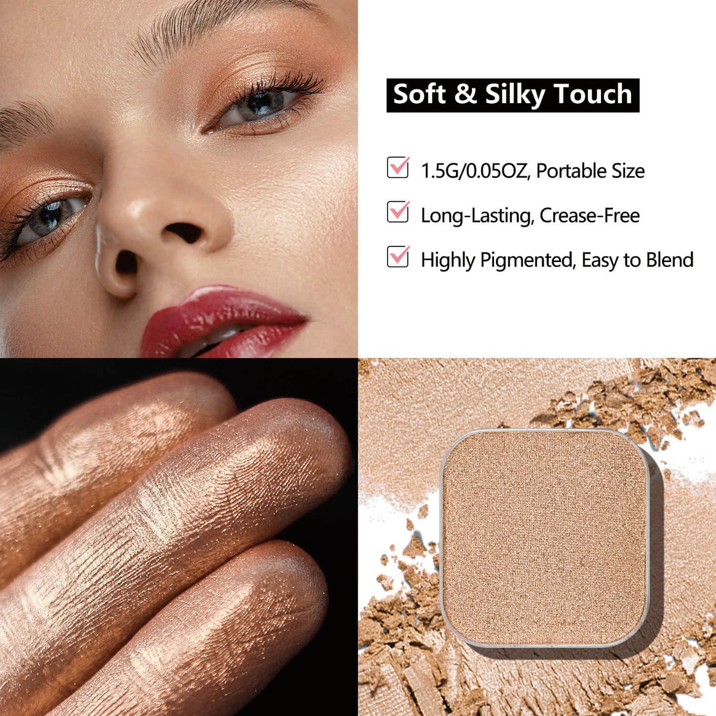 3-Color Eyeshadow Combo Pack – Matte & Shimmer Neutral Shades,Powder, Highly Pigmented, Long-Lasting, Refills Pans for Custom Magnetic Palette