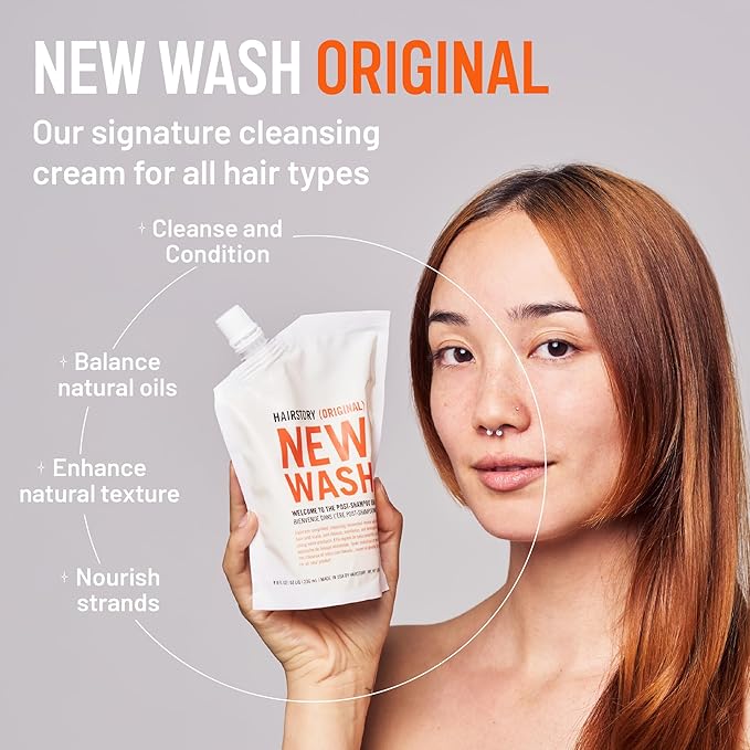 Hairstory New Wash Original Refill, Cleansing Cream for All Hair Types, Detergent Free Shampoo & Conditioner Alternative, Promotes Scalp Health, 20oz