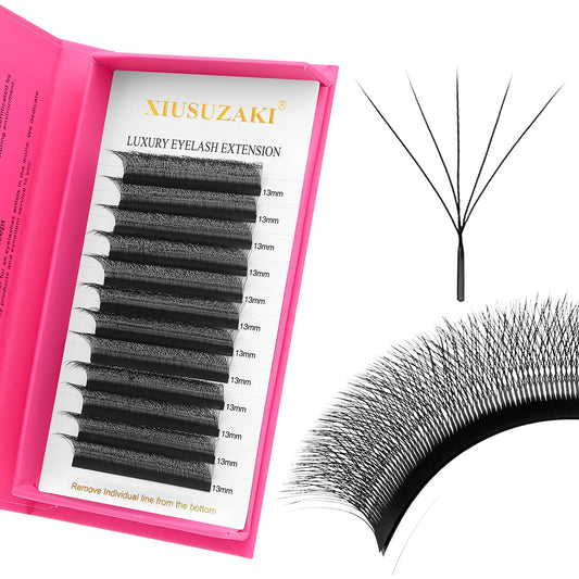 W Lash Extensions Supplies 5D Eyelash Extensions W Shape 0.07mm Thickness D Curl 14mm Premade Fans Easy Fan Lashes Volume Matte Black 12 Rows Crisscross Eye Lashes(W-5D-0.07-D,14mm)