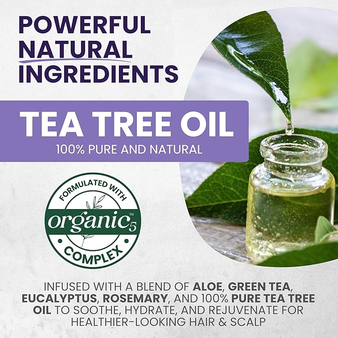 Tea Tree Purple Shampoo for Blonde, Bleached, Silver & Grey Hair, Anti-Brass Toner, Boosts Highlights & Color, Revitalizes, Relieves Itchy Scalp & Salon-Grade Hair Toner Shampoo.