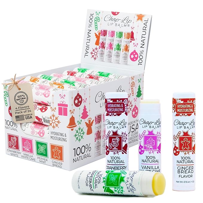100% Natural Lip Balm Set - Beeswax Natural Christmas Gifts for Her - Ideal Gift for Women - Lip Moisturizer for Dry Lips, Cocoa Butter - Petroleum Free Pack of 24