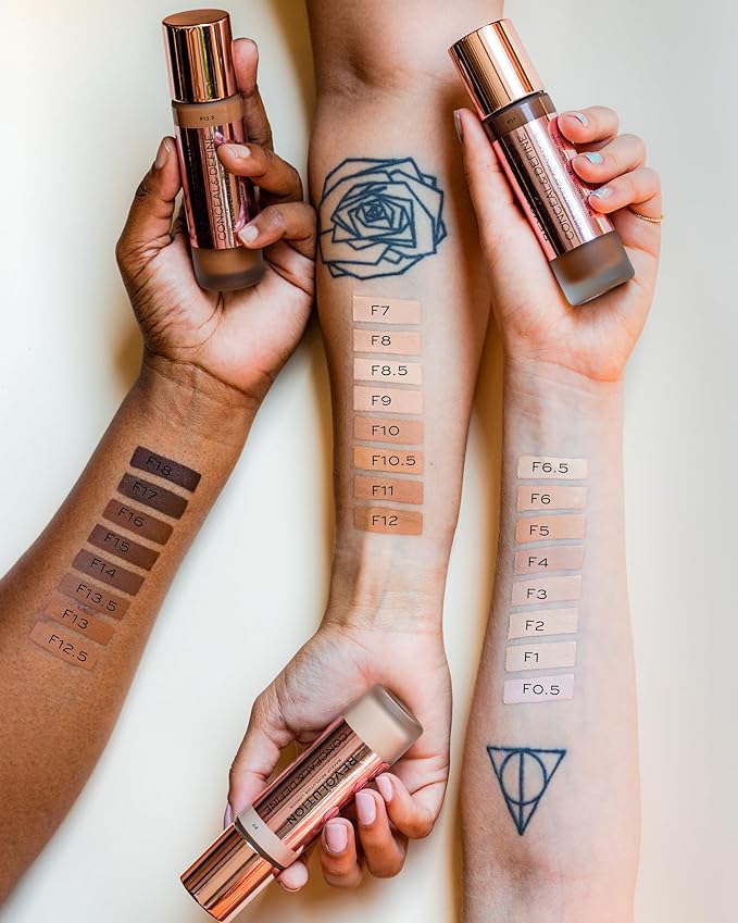 Revolution Beauty, Conceal & Define Foundation, Full Coverage, Long-Lasting Matte Finish, Vegan & Cruelty Free, F9 Medium Skin Tones, 0.8 Fl.Oz.