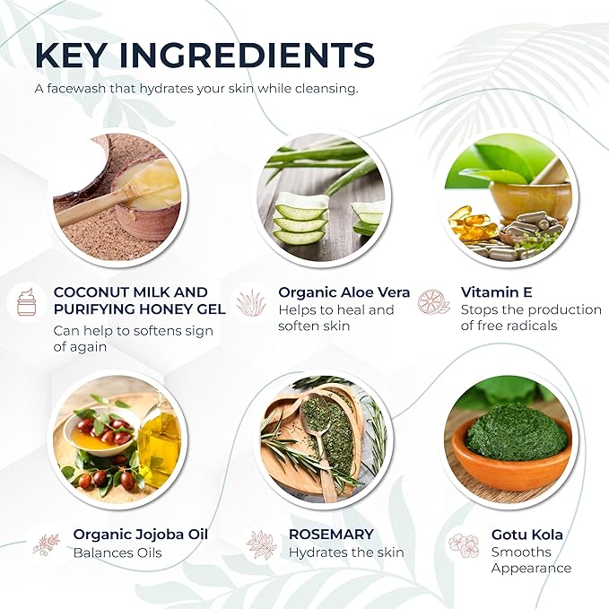 Hydrating Face Cleanser - Coconut Milk & Honey 4oz | Nourishing Daily Cleanser for All Skin Types — Gentle Non-Drying Formula, Fragrance-Free with Jojoba Oil & Aloe, Ideal for Sensitive Skin