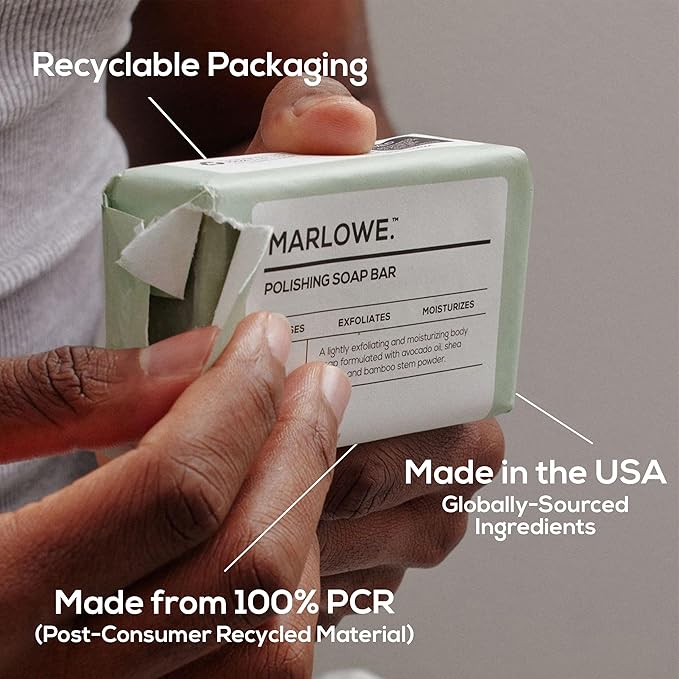 MARLOWE. No. 108 Lightly Exfoliating Soap Bar, 7oz, Polishing, Moisturizing & Cleansing Bar Soap for Men, Made with Natural Ingredients