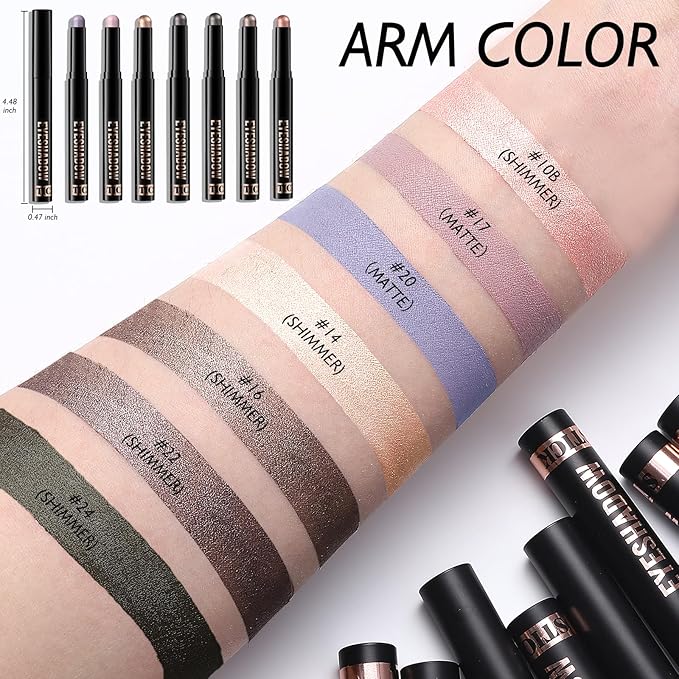 Black Shimmer Eyeshadow Stick, Waterproof Cream Eye Shadow Pencil Long-Lasting Crease-Proof Glitter Eyeshadow Crayon Smooth High Pigmented Highlighter Blendable Neutral Eye Shadow Liner Makeup