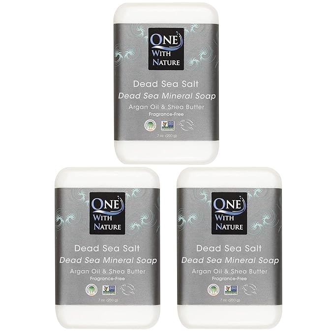 One With Nature Dead Sea Salt Soap 7oz 3-Pack – Purifying and Exfoliating Soap Bar with Dead Sea Minerals for Face & Body, for Men & Women