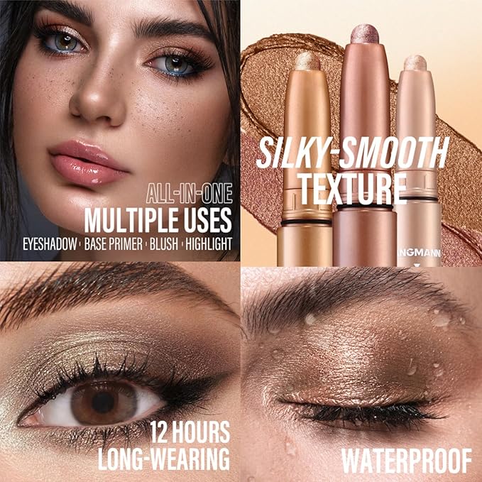 Jolilab Eyeshadow Stick Set, 2 PCS Matte Professional Bright-Colored Contouring and Highlight Stick, Cream Waterproof Long Lasting High Pigmented Eye Shadow (2, 05+21 2pcs)