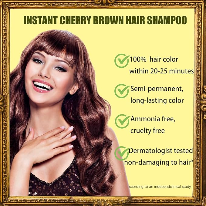 Cherry Brown Hair Dye Shampoo 3 in 1 - Champu Para Pintar el Cabello, Herbal Brown Hair Dye for Women Men, Hair Color Shampoo