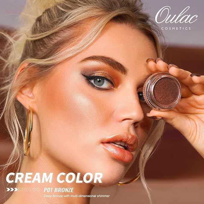 Oulac Warm Peach Glitter Cream Eyeshadow also as Highlighter, Large Capacity with Moisturizing Smooth Formula. Highly Pigmented Shimmer Eye Makeup.Waterproof,6g (08)