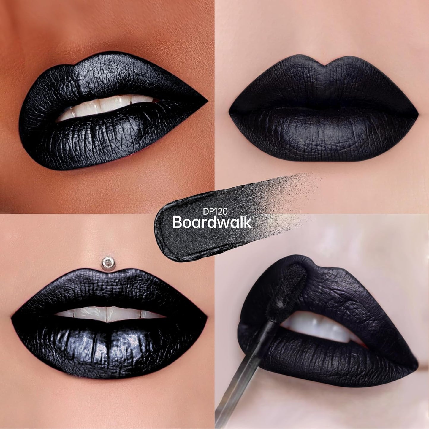 Black Lipsticks for Women Metallic Lipstick Long Lasting Non Stick Cup Lip Gloss, Shimmer Lightweight Hydrating Full Coverage Lip Color, DP120 Boardwalk