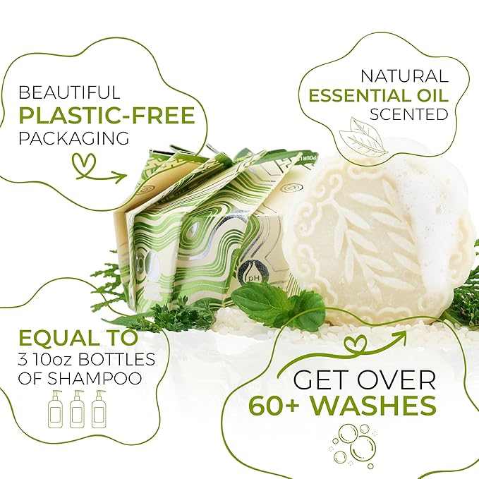 Viori Tea Tree Mint Essential Oil Shampoo Bar Made with Rice Water - Handcrafted All Natural Shampoo Bars - Sulfate Free