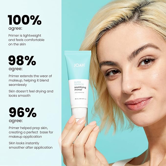 JOAH Beauty Super Sidekick Mattifying Makeup Primer, Pore Minimizing Matte Finish, Hydrating and Long Lasting Korean Face Primer for Oil Control, Helps Smooth, Blur Skin, For All Skin Types, 1.01 Oz