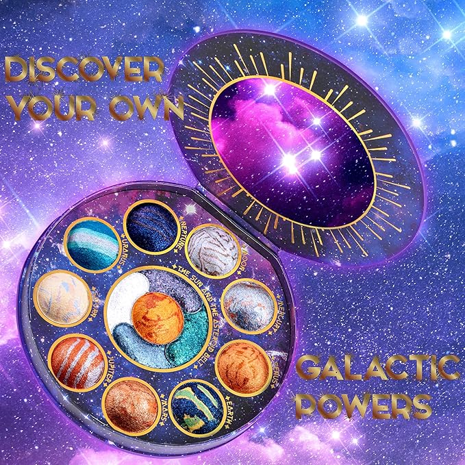 Galactic Assemble Eyeshadow Palette 14 Colors Glitter Shimmer Metallic Eye Shadow Pallet Blue Galaxy Eye Makeup Palettes Create Space-like Eyes Make up Orange Gifts for Women Girls