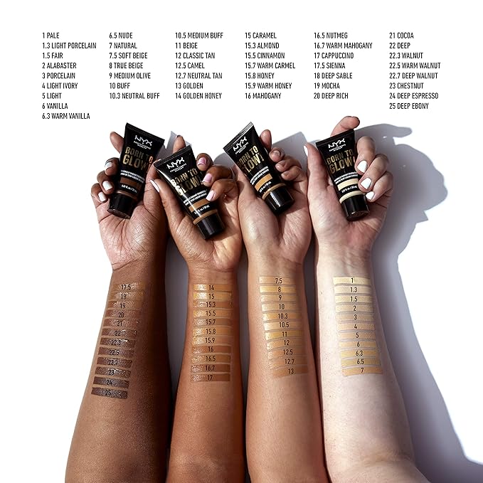 NYX PROFESSIONAL MAKEUP Born To Glow Naturally Radiant Foundation, Medium Coverage - Warm Mahogany